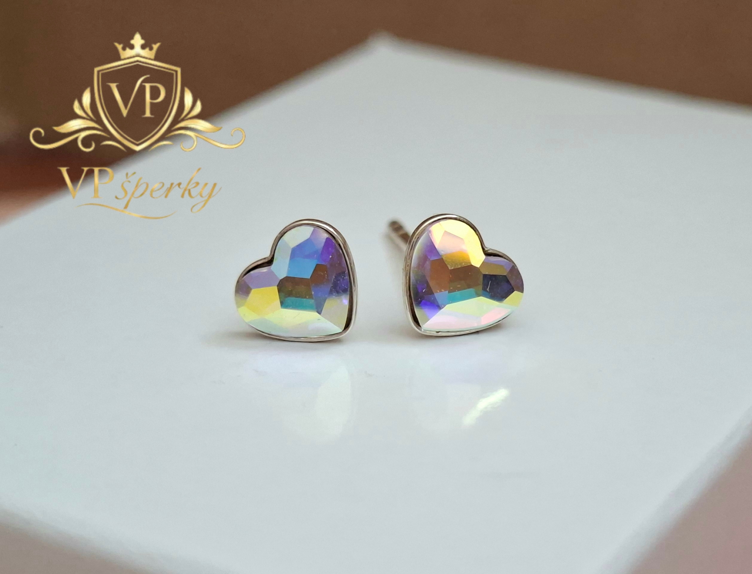 Strieborné napichovačky s použitím Swarovski crystals - srdce mini