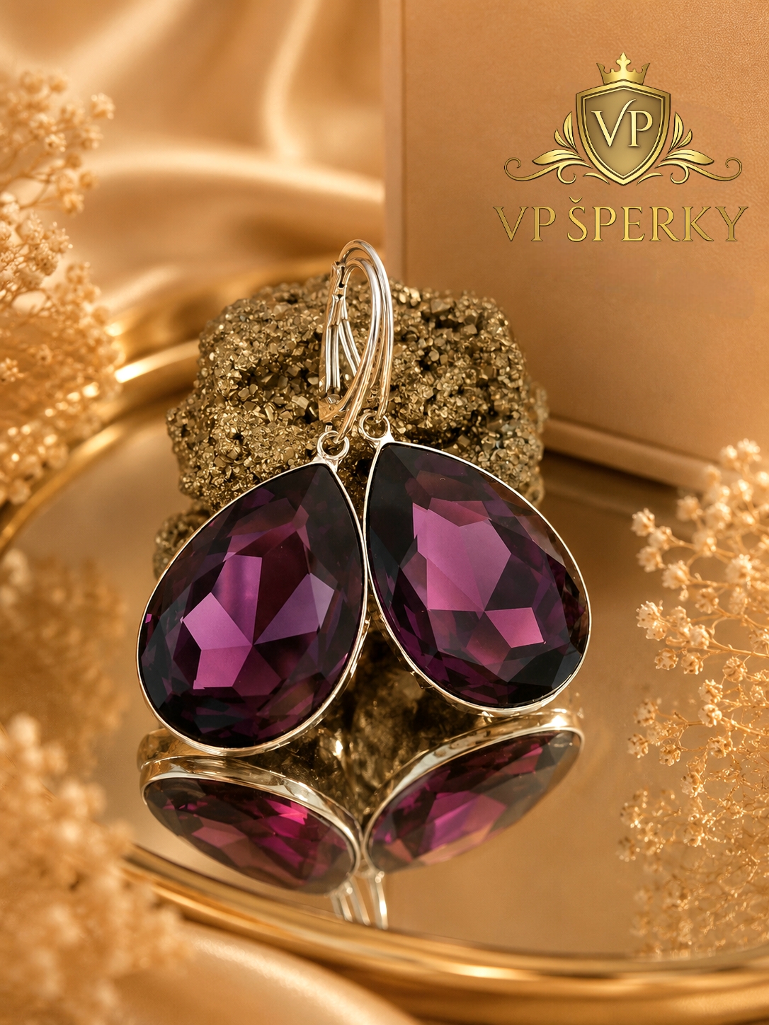 Luxusné visiace náušnice - Slzy Amethyst